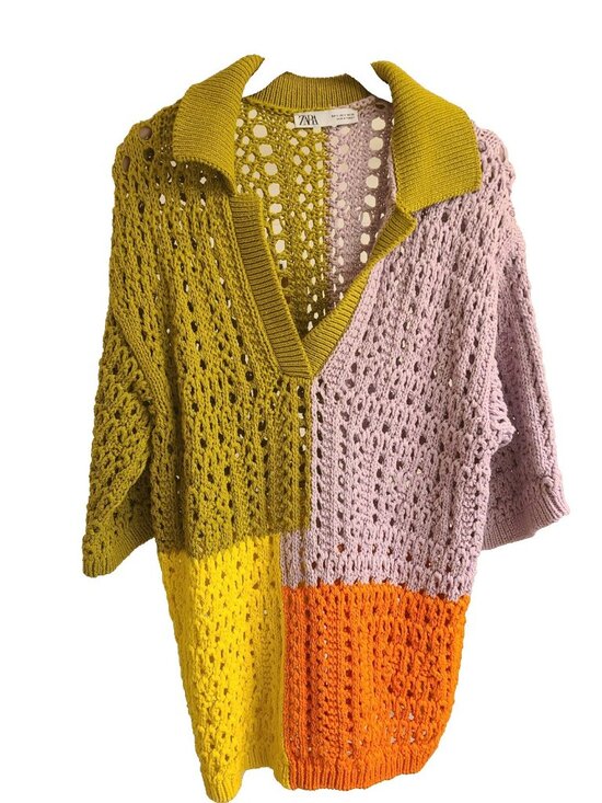 Zara Womens Top Crochet Polo Short Sleeve Sweater Size SM Oversized - Picture 2 of 10